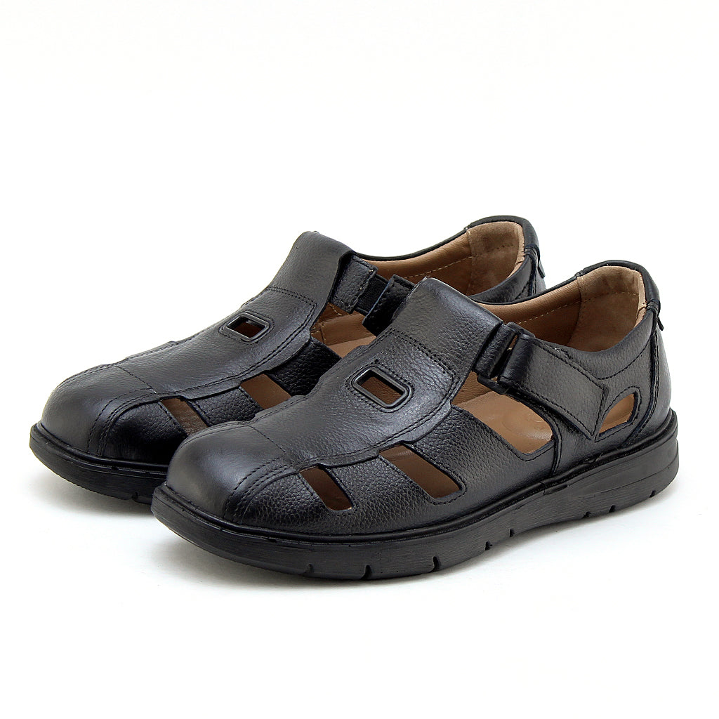 0205 sandale confort en cuir homme noir