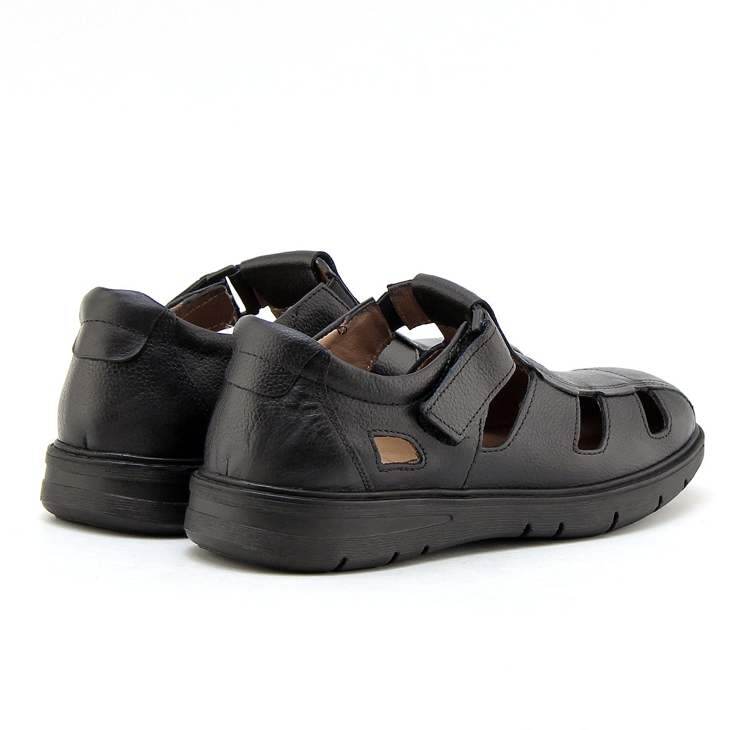 0205 sandale confort en cuir homme noir
