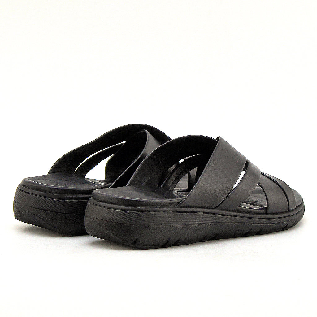 0204 sandale confort en cuir homme noir