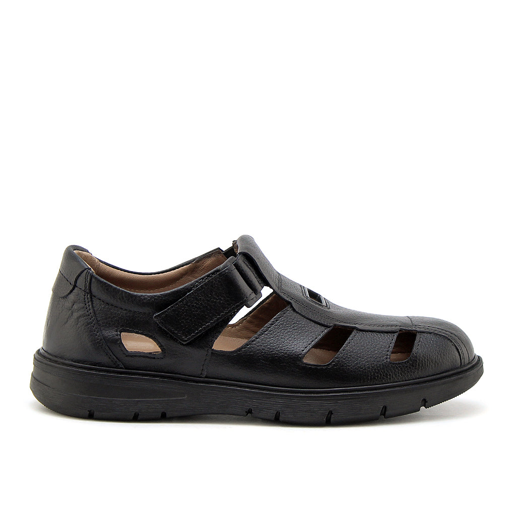 0205 sandale confort en cuir homme noir