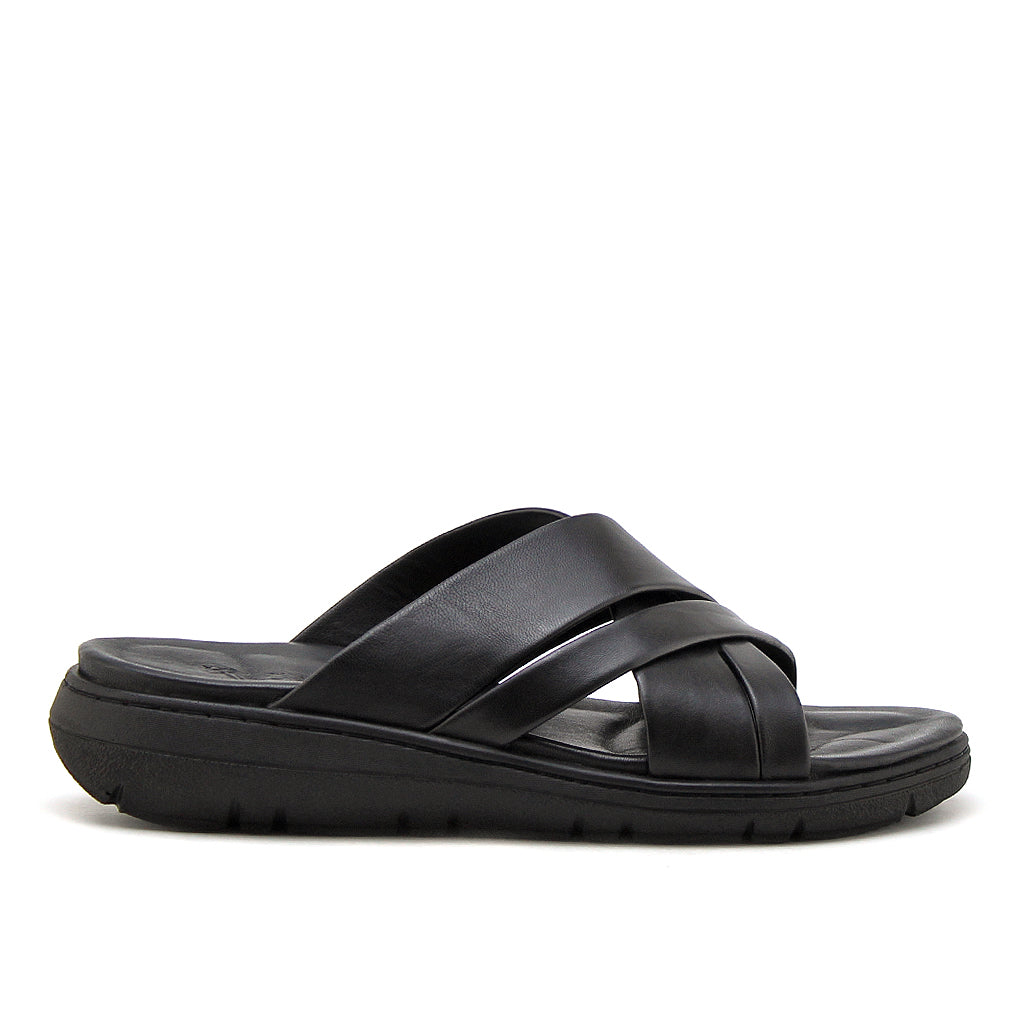 0204 sandale confort en cuir homme noir marron