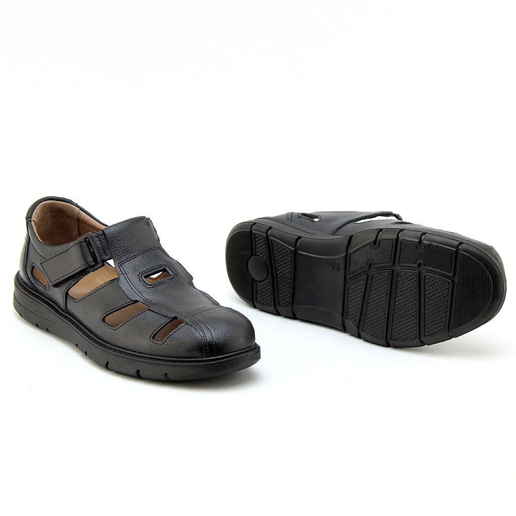 0205 sandale confort en cuir homme noir