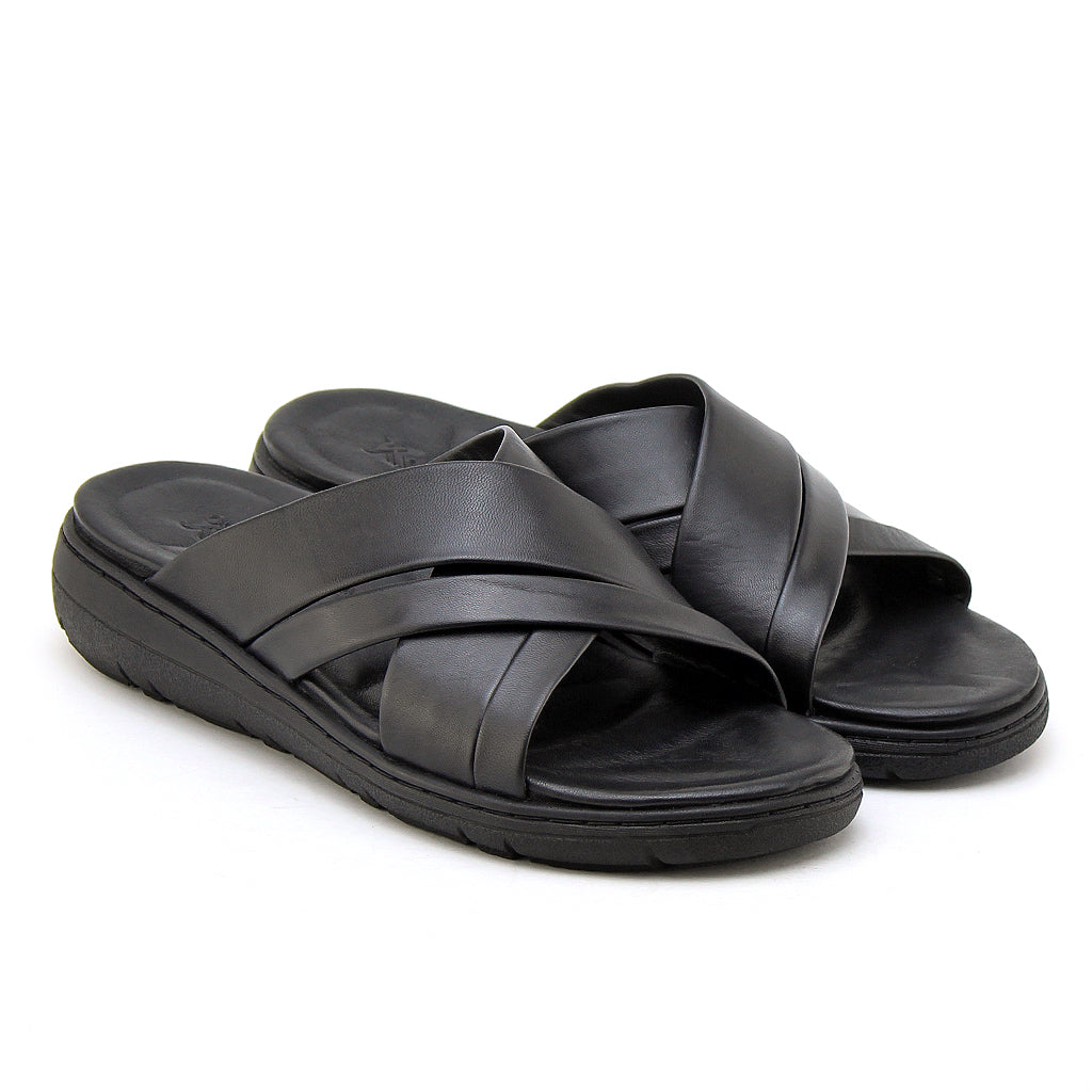 0204 sandale confort en cuir homme noir marron