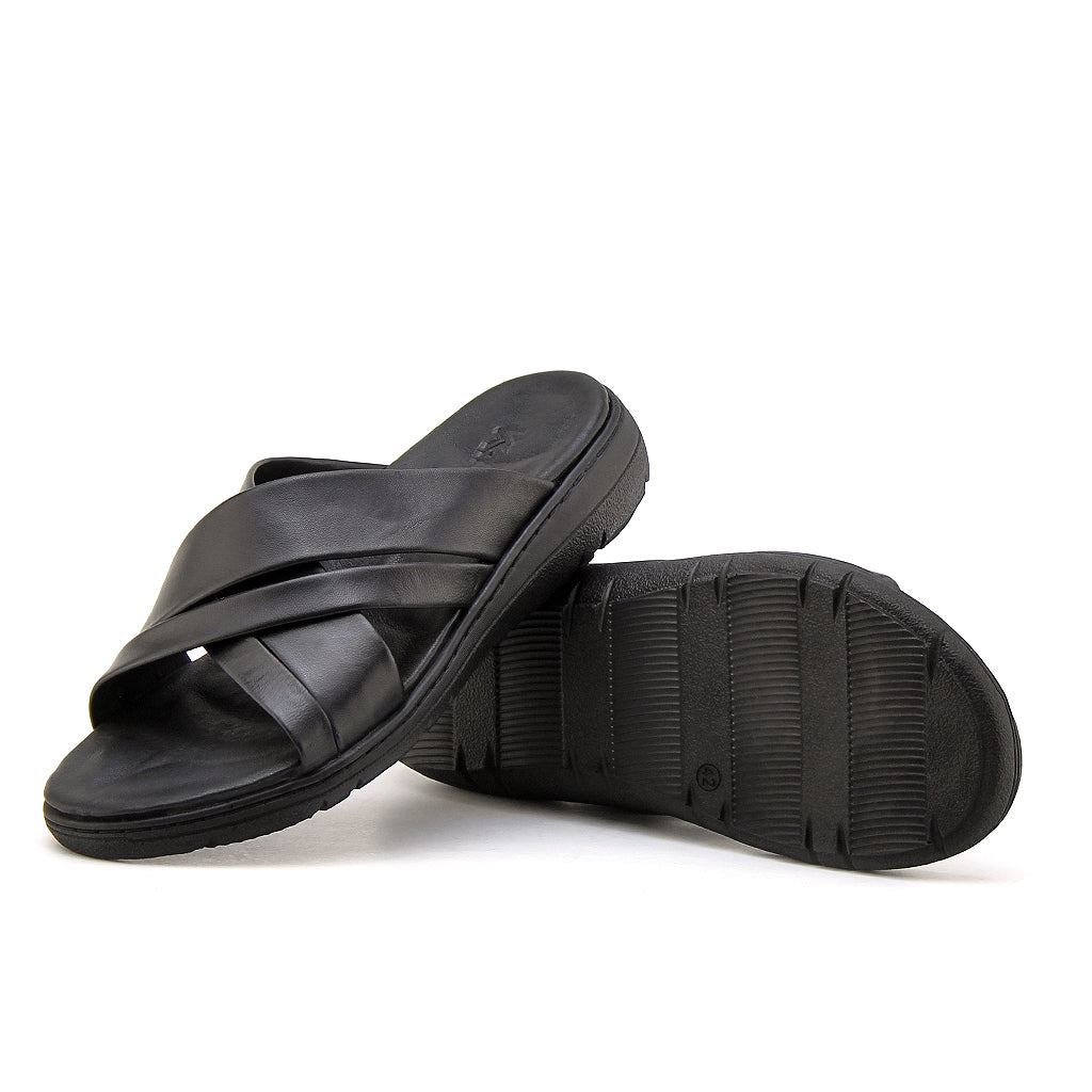 0204 sandale confort en cuir homme noir marron