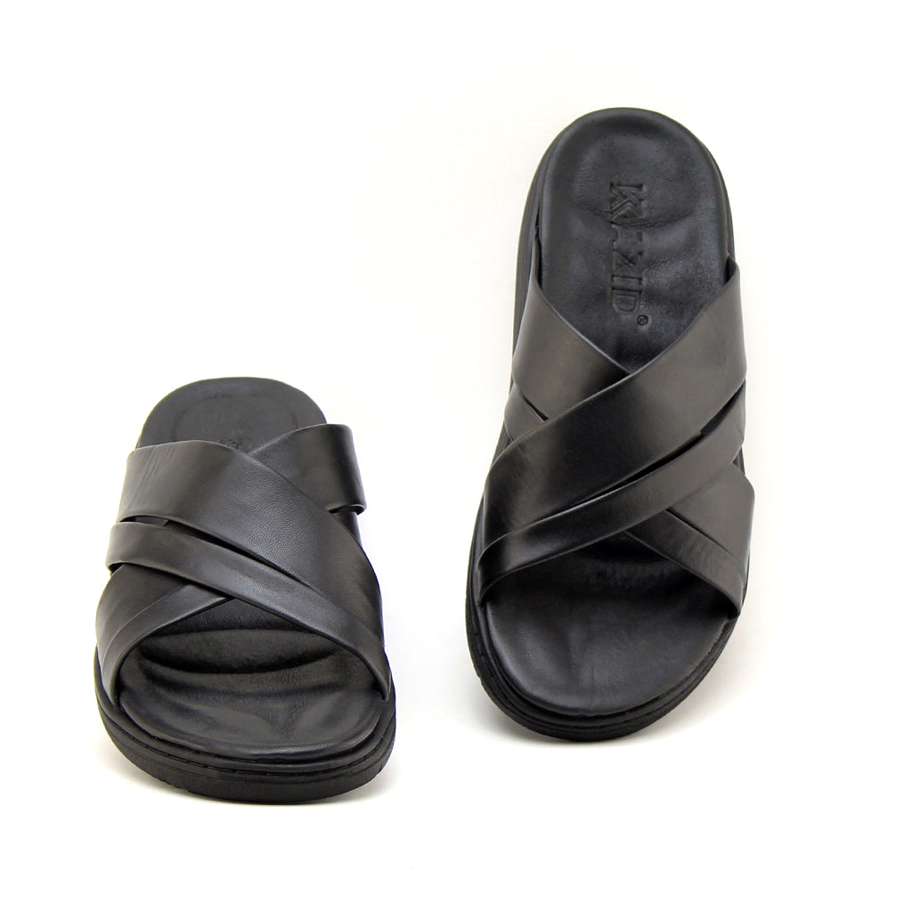 0204 sandale confort en cuir homme noir marron