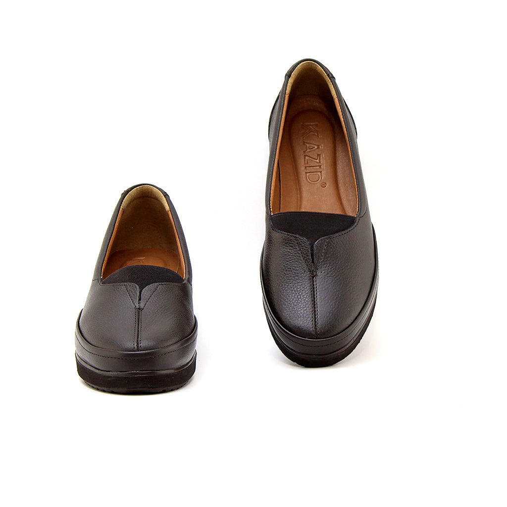 0148 chauusre en cuir marron foncé femme