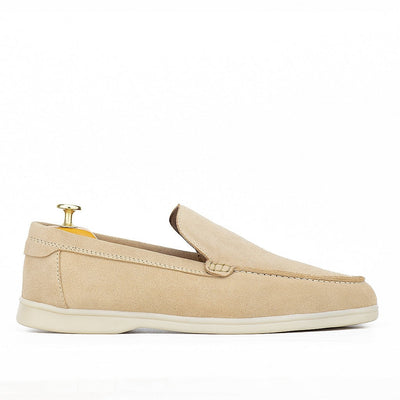 0110 Chaussures Homme Mocassins sports en cuir daim biege