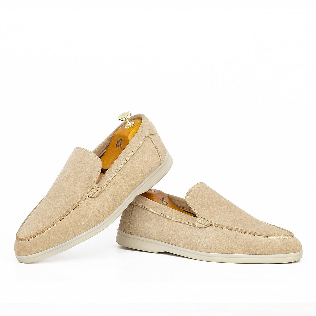 0110 Chaussures Homme Mocassins sports en cuir daim biege