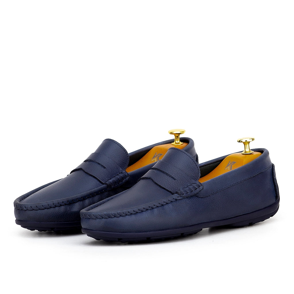 0195 Chaussures Homme Mocassins sports en cuir bleu marin