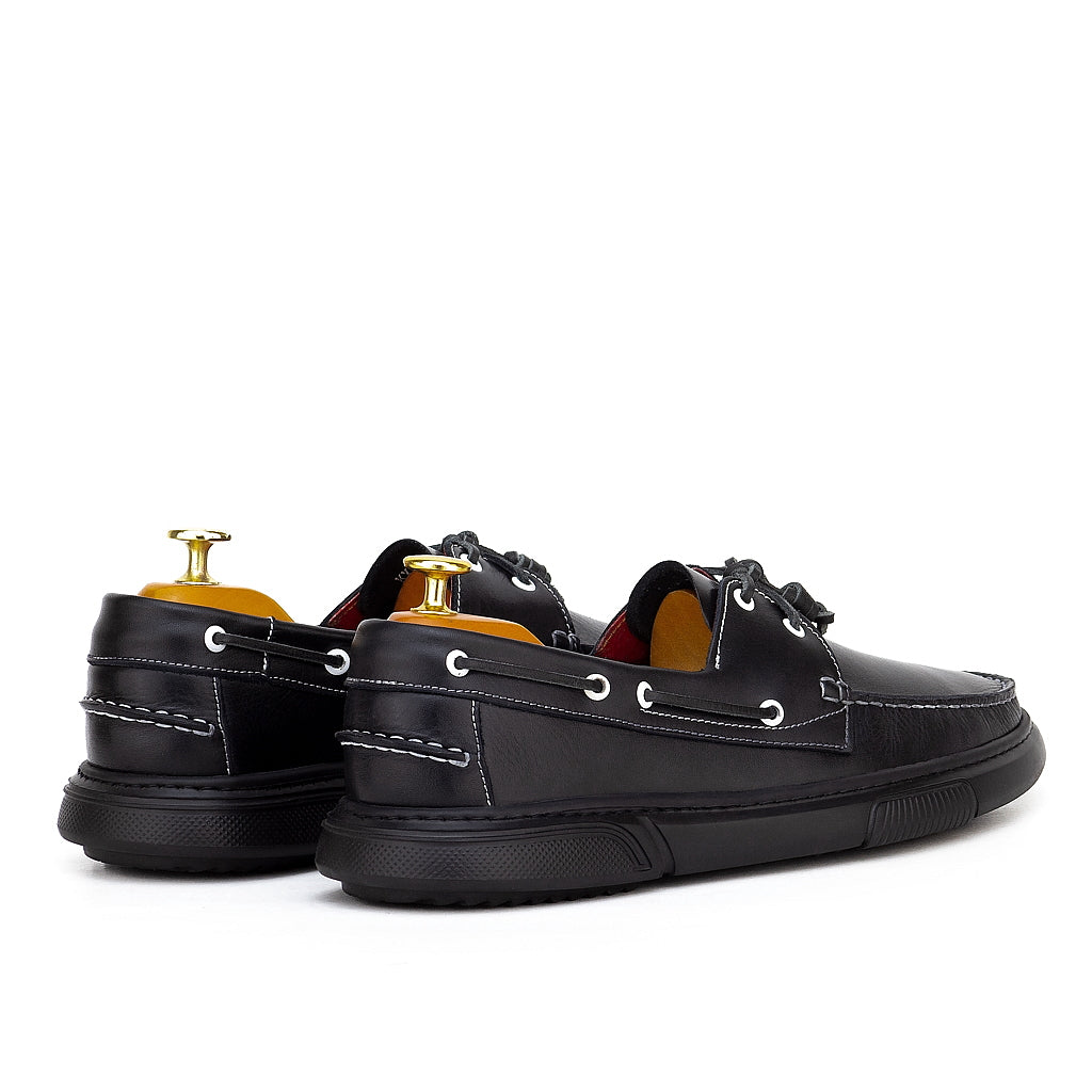 0187e chaussure boat homme en cuir noir