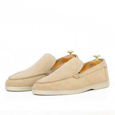 0110 Chaussures Homme Mocassins sports en cuir daim biege