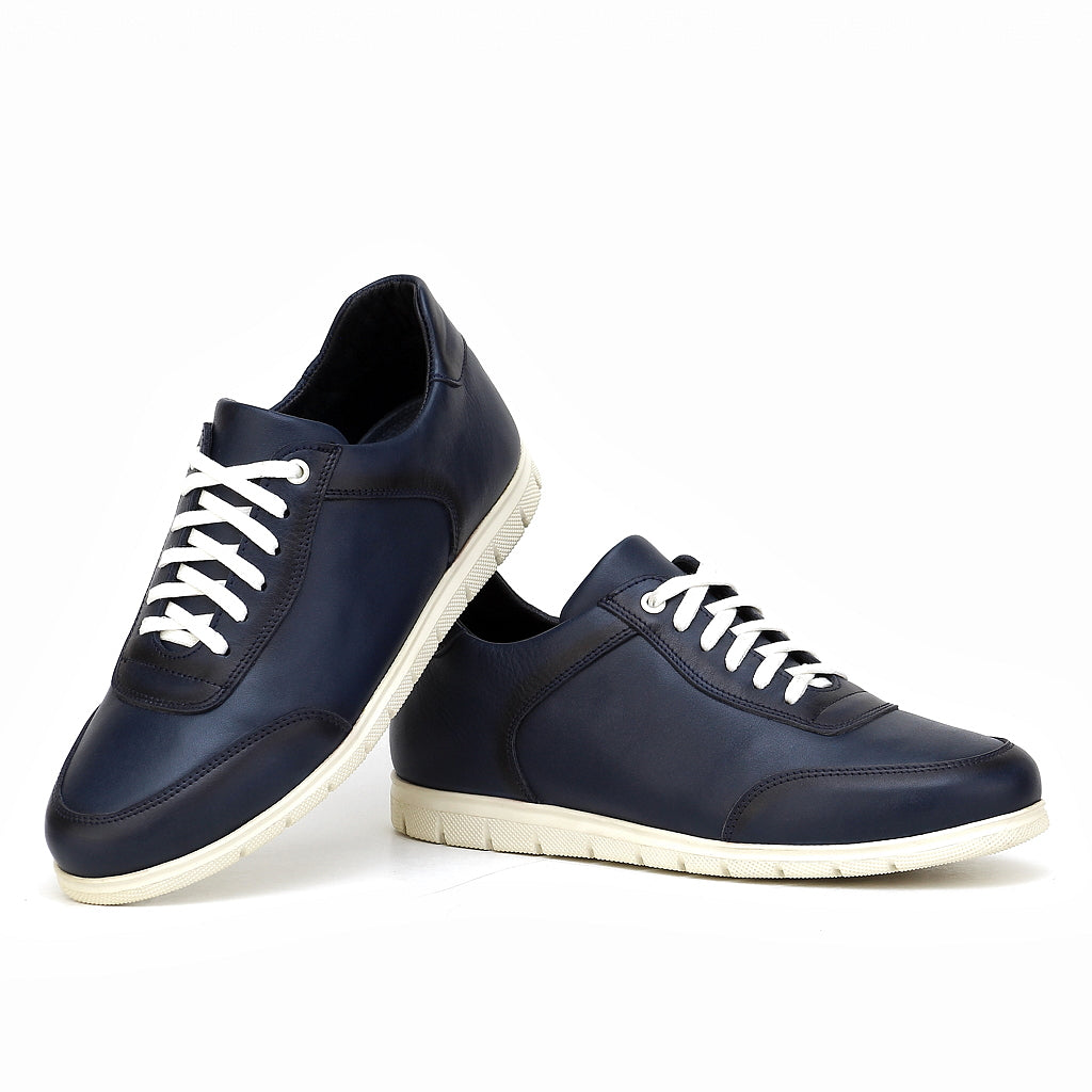 048 Chaussure Sneaker Homme en cuir bleumarin