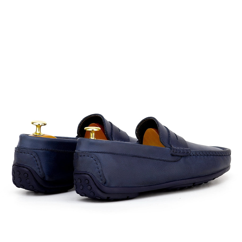 0195 Chaussures Homme Mocassins sports en cuir bleu-marin