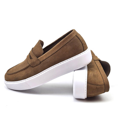 0221 Chaussure Sneaker Homme en cuir  tabac nubuck