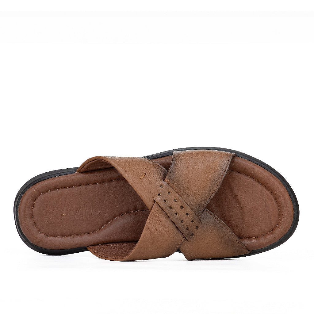 036 sandale confort en cuir homme marron