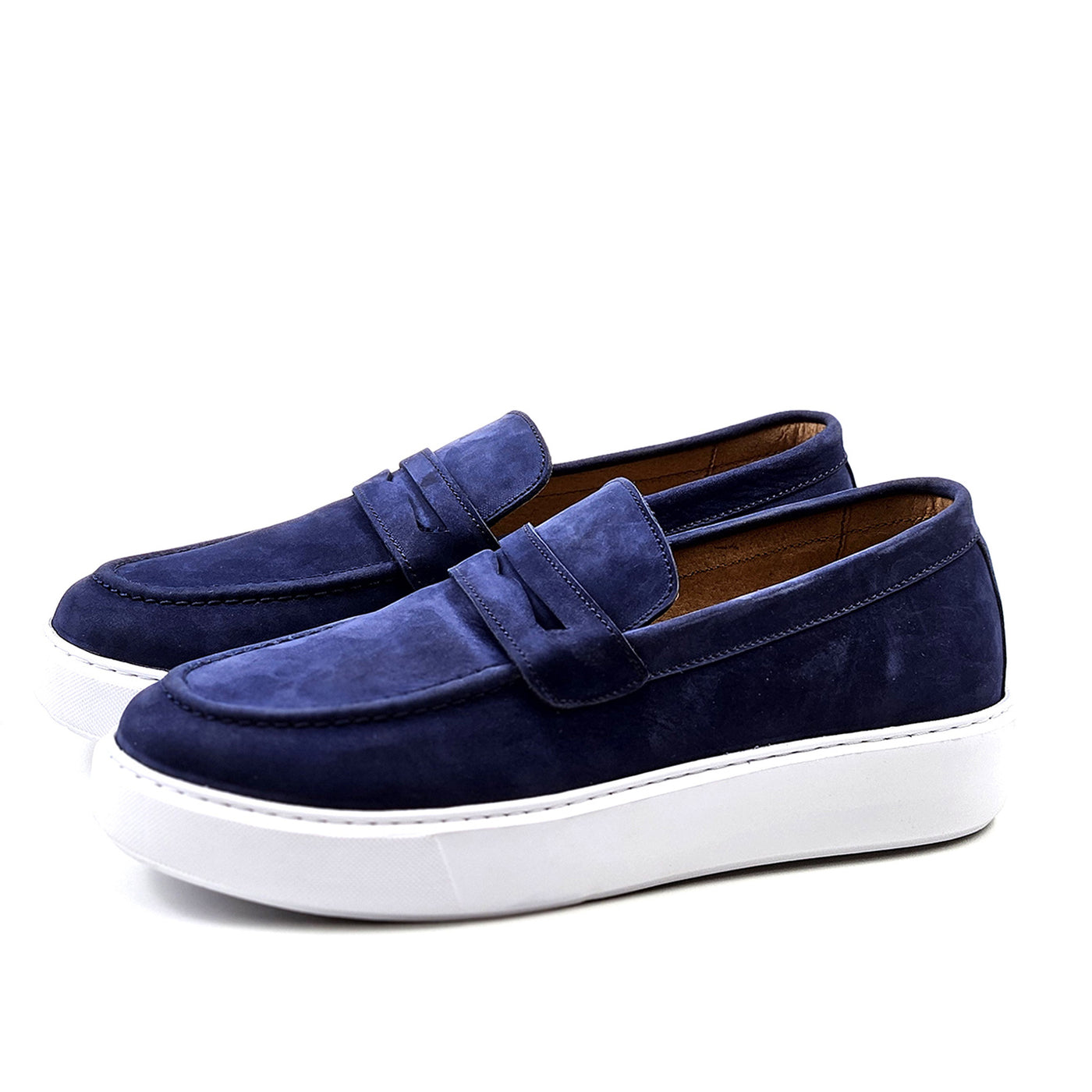 0221 Chaussure Sneaker Homme en cuir  beige nubuck bleumarin