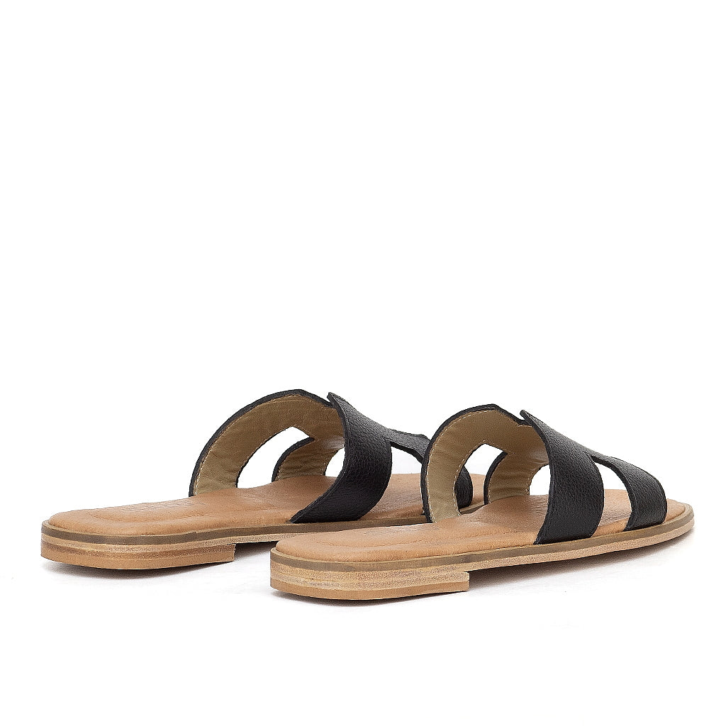 0183 sandale en cuir femme noir