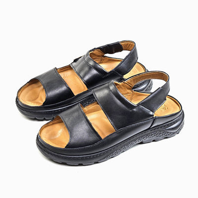 0206 sandale confort en cuir  homme noir