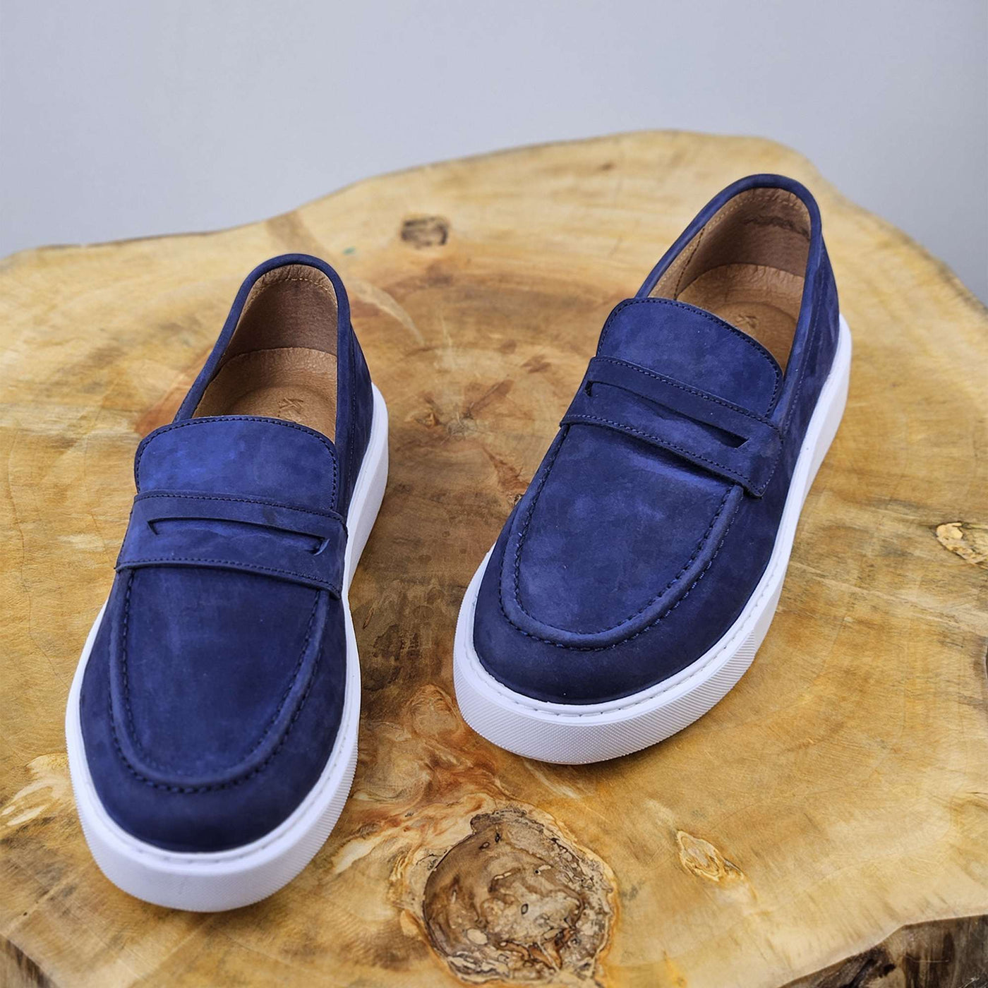 0221 Chaussure Sneaker Homme en cuir  beige nubuck bleumarin