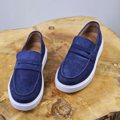 0221 Chaussure Sneaker Homme en cuir  beige nubuck bleumarin