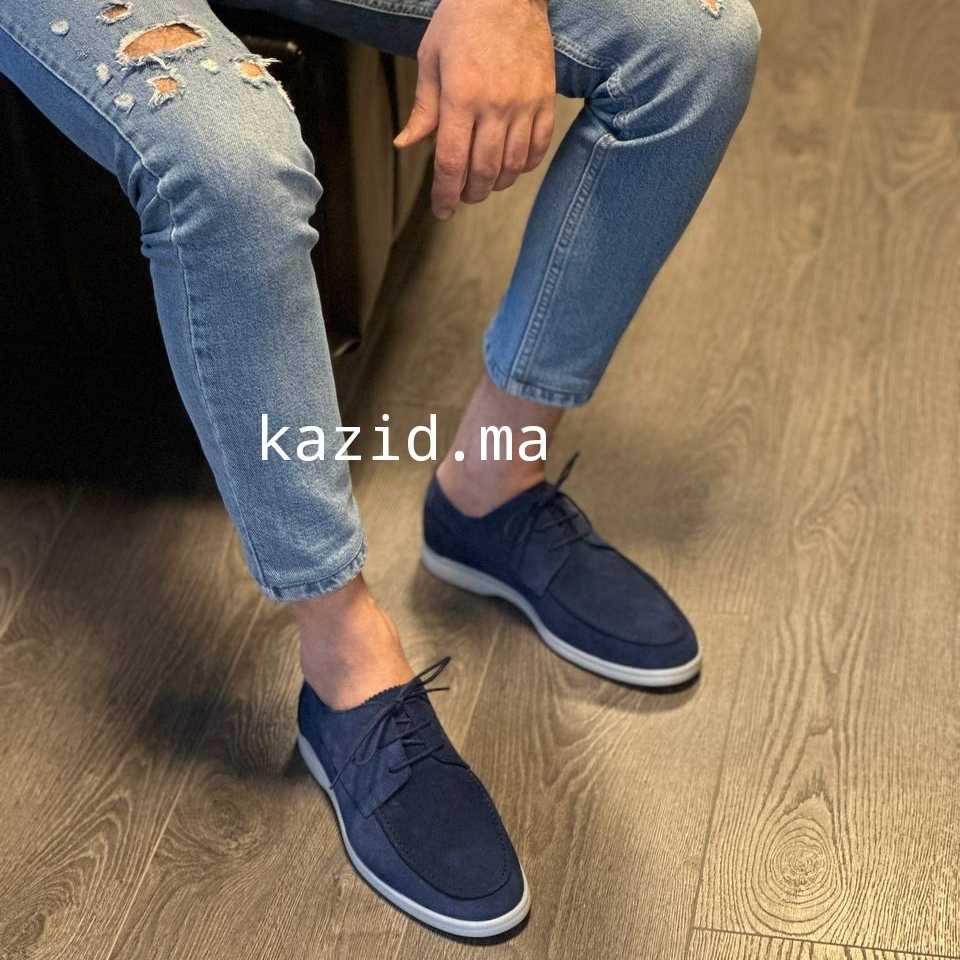 0108 Chaussures Homme Mocassins sports en cuir daim bleumarin