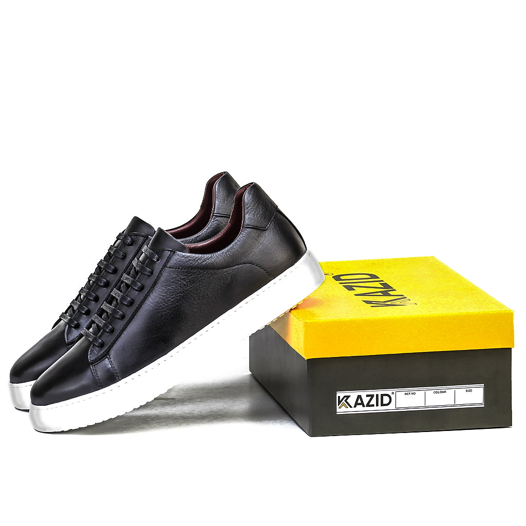 0133 Chaussure Sneaker Homme en cuir noir/blanc