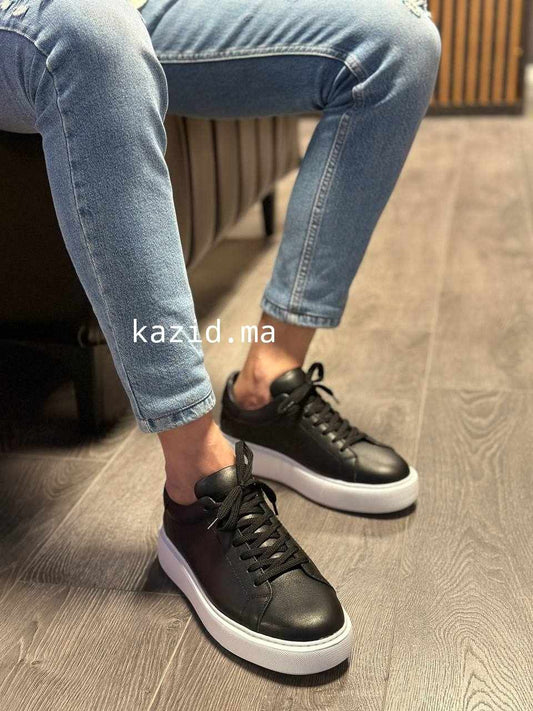 0222 Chaussure Sneaker Homme en cuir  noir