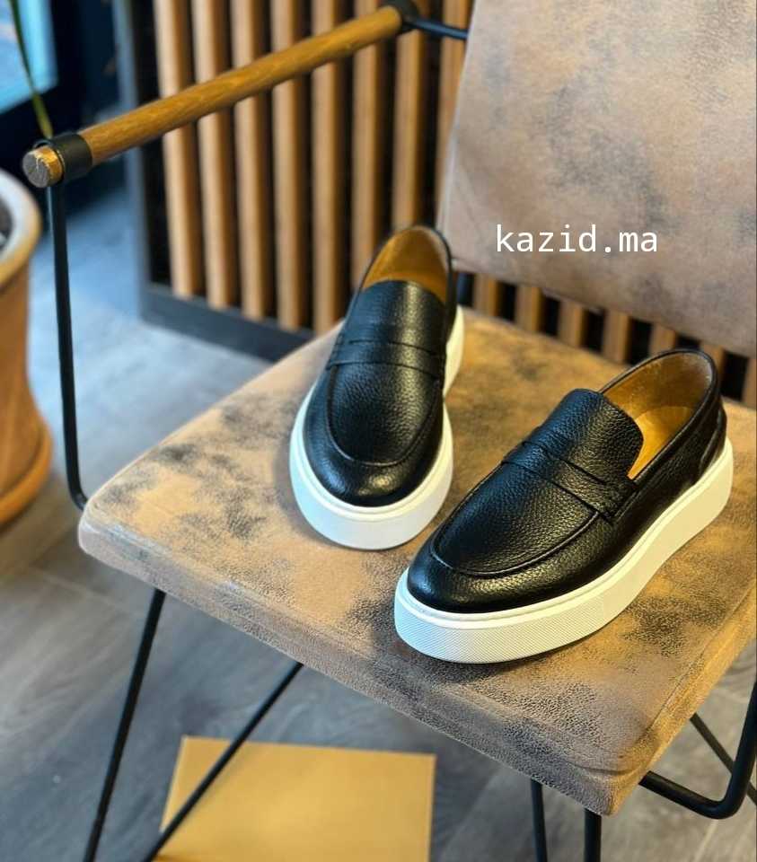 0221 Chaussure Sneaker Homme en cuir  noir/marron