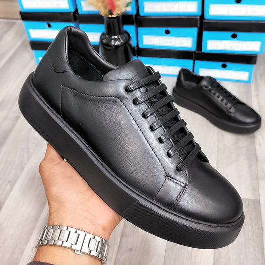 0222 Chaussure Sneaker Homme en cuir  noir/noir