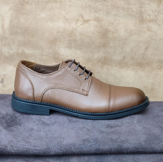 08 Mocassin Richelieu homme en cuir tabac