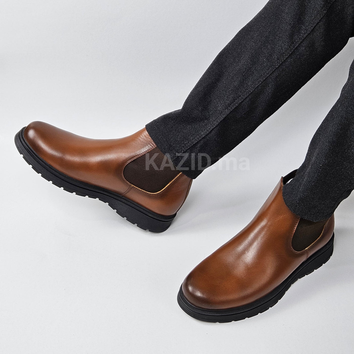 0301  bottine en cuir homme noir/marron