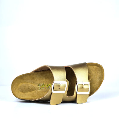 080 sandale cuir synthetique femme dorée