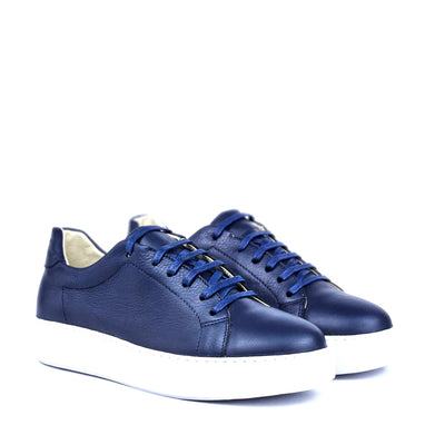 0222 Chaussure Sneaker Homme en cuir  bleumarin