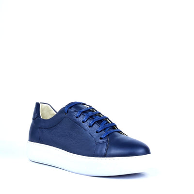 0222 Chaussure Sneaker Homme en cuir  bleumarin
