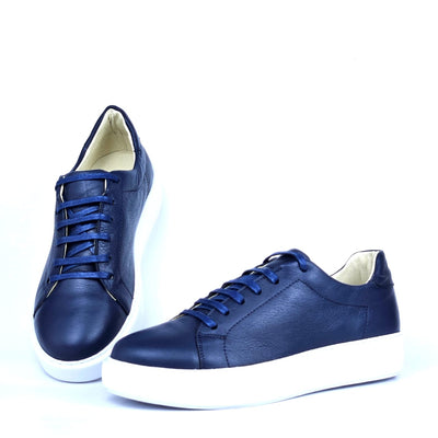 0222 Chaussure Sneaker Homme en cuir  bleumarin