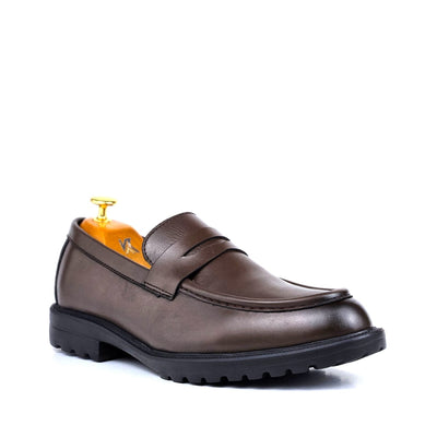 045 Chaussures Homme Mocassins sports en cuir marron