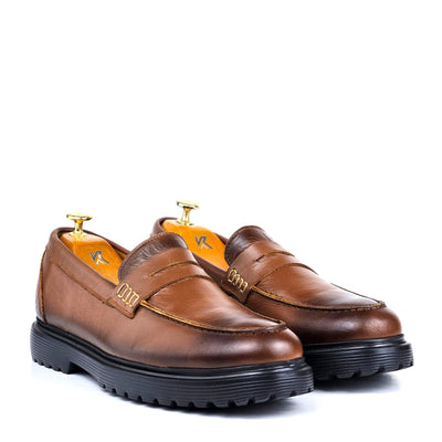 066 Chaussures Homme Mocassins sports en cuir tabac