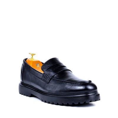 066 Chaussures Homme Mocassins sports en cuir noir