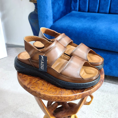 0206 sandale confort en cuir  homme marron