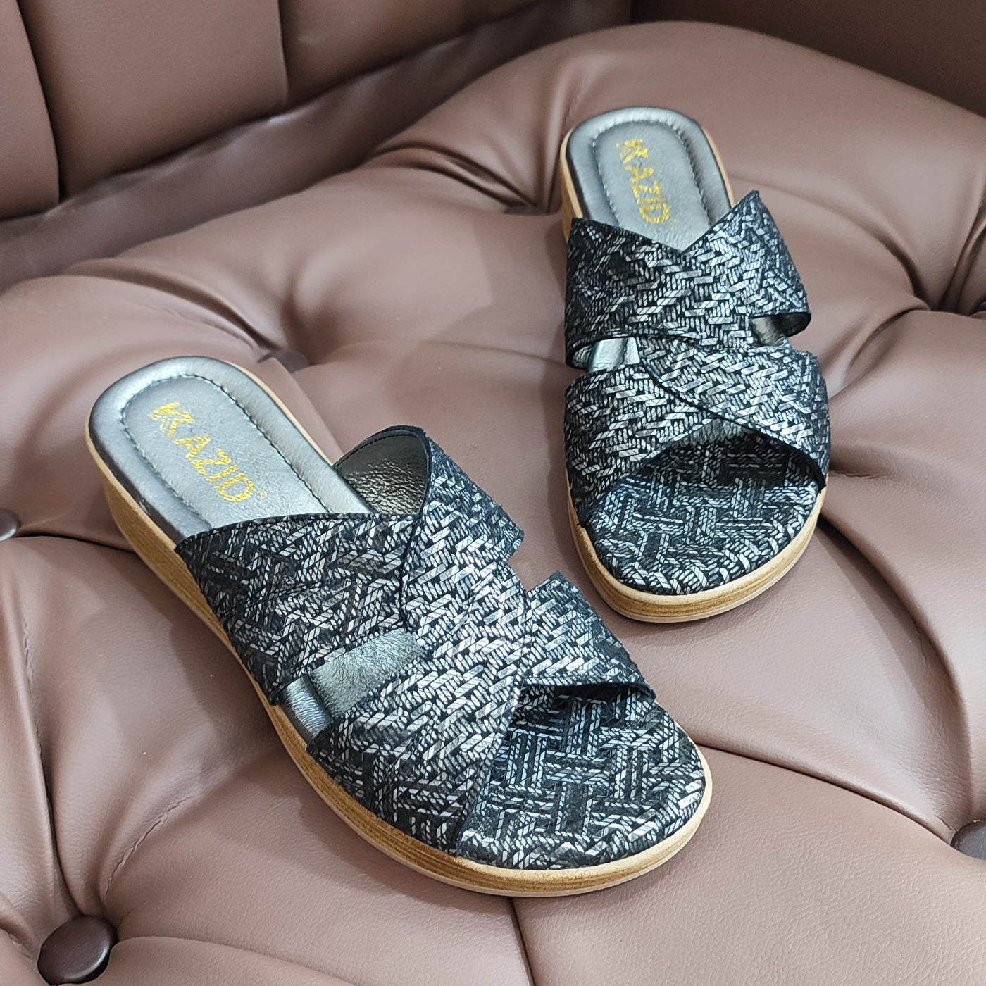 081 sandale kazid cuir  femme navy gris