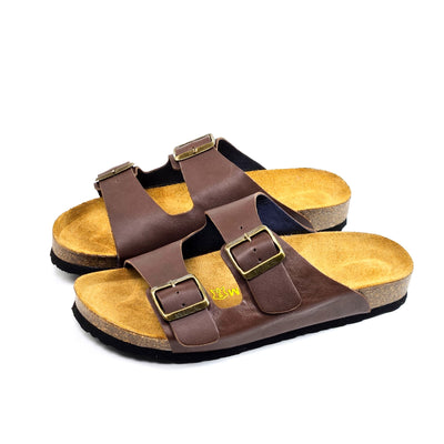 043 sandale confort en cuir homme marron