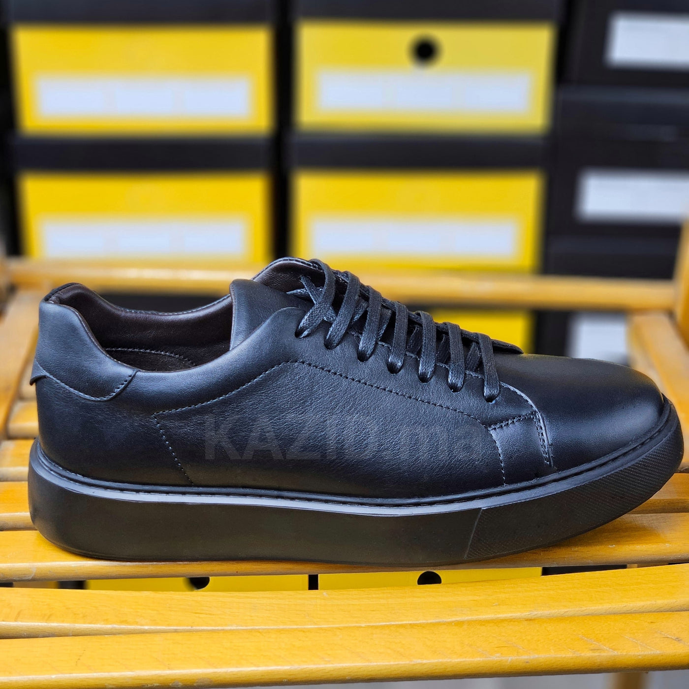 0222 Chaussure Sneaker Homme en cuir  noir/noir