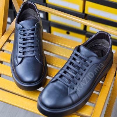 0222 Chaussure Sneaker Homme en cuir  noir/noir