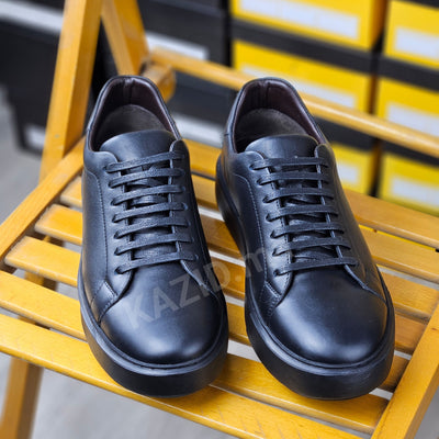 0222 Chaussure Sneaker Homme en cuir  noir/noir
