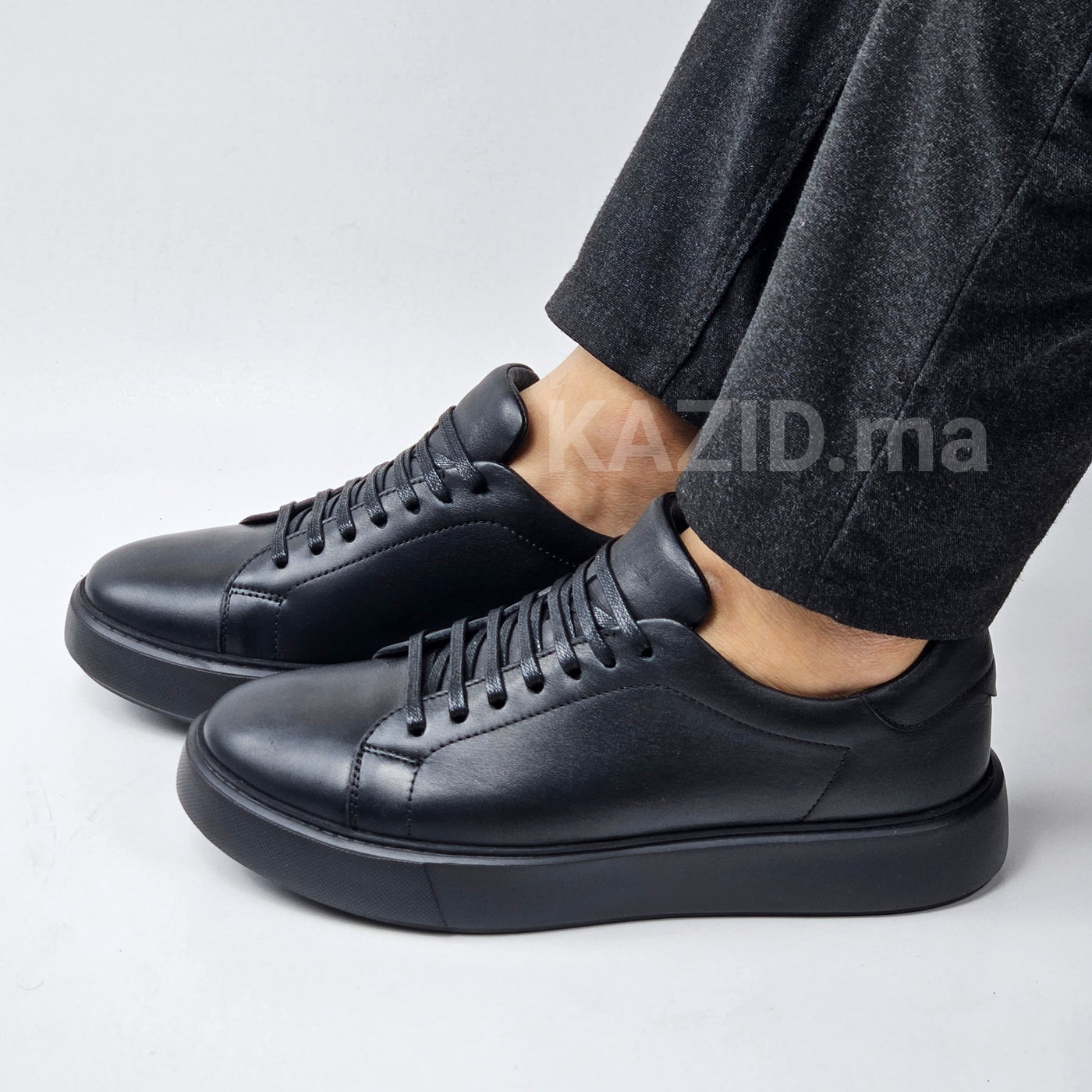 0222 Chaussure Sneaker Homme en cuir  noir/noir