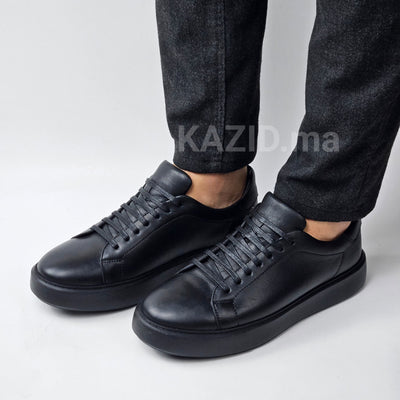 0222 Chaussure Sneaker Homme en cuir  noir/noir