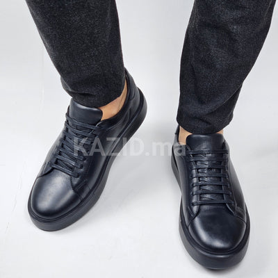 0222 Chaussure Sneaker Homme en cuir  noir/noir