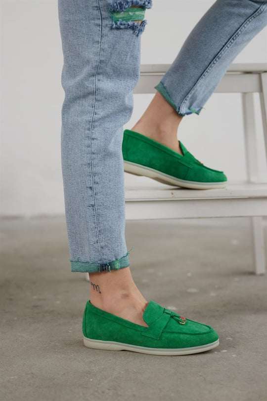 0116 chaussure Femme en cuir daim  vert