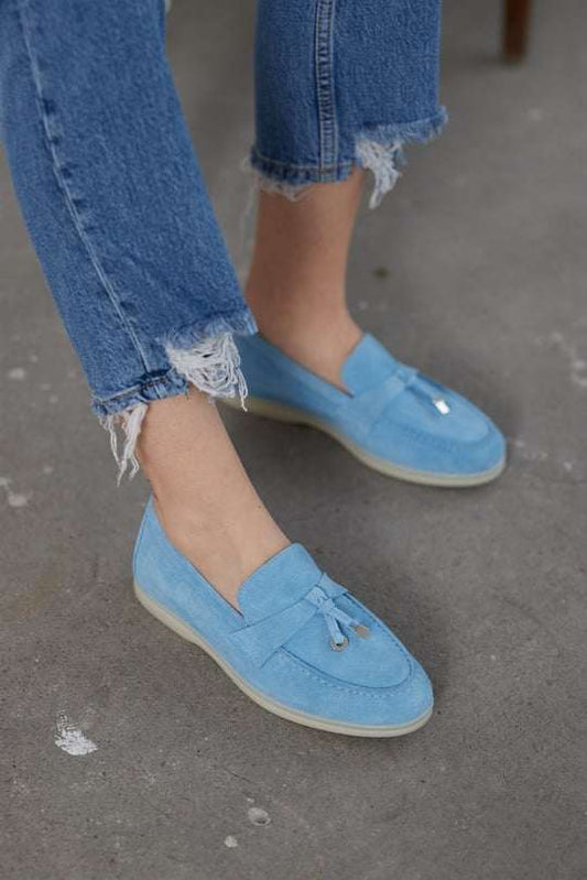 0116 chaussure Femme en cuir daim bleu-ciel