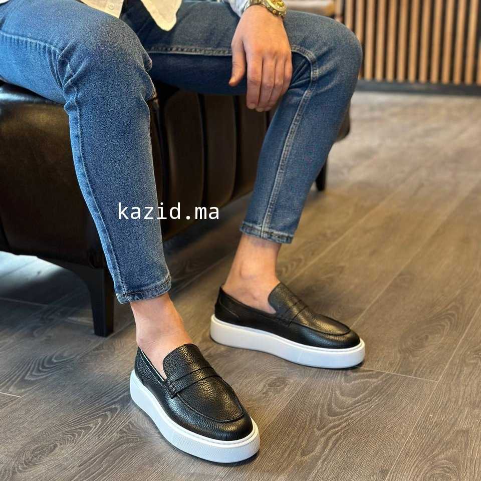 0221 Chaussure Sneaker Homme en cuir  noir/marron